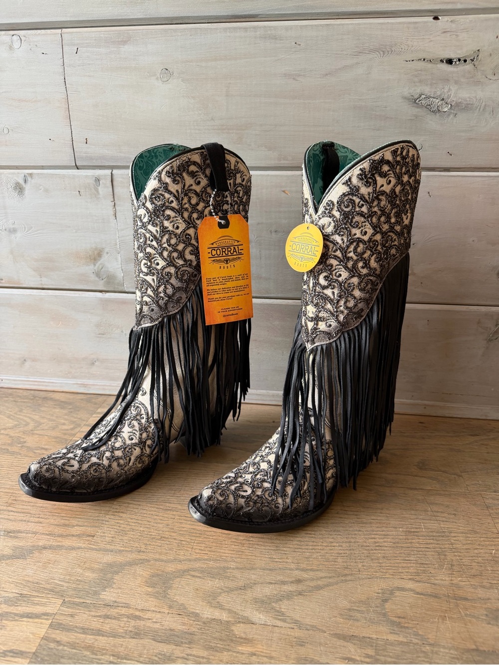 Corral Women's 6.5 Glitter Black Fringe Western Boots Snip Toe NEW Cowgirl - Picture 3 of 13